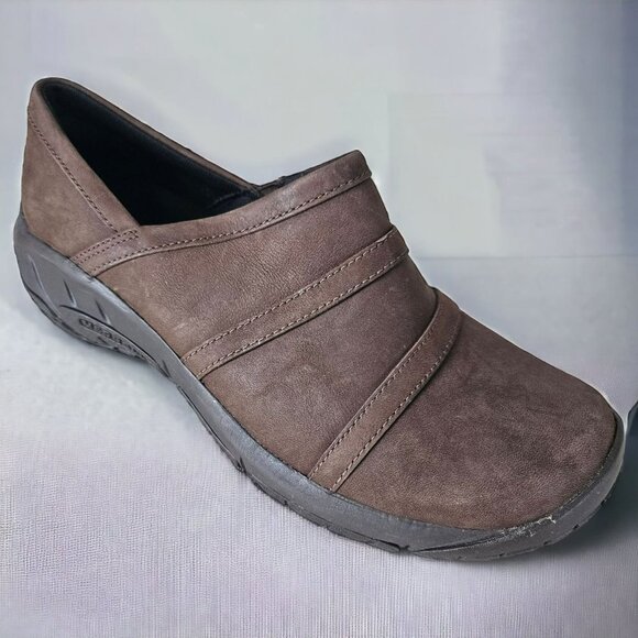 Merrell Womens Size 7.5 Encore Moc 4 Brown Leather Slip On Comfort Outdoor Shoes - Picture 1 of 14